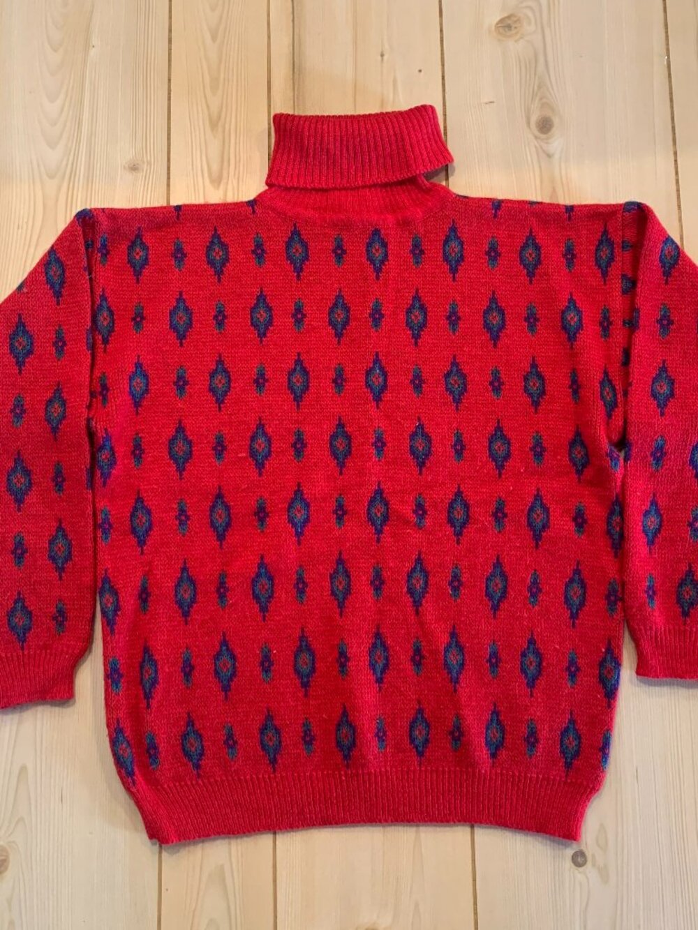 Vintage 90s Idioms Retro Argyle Diamond Knit Turtleneck Sweater Women's M